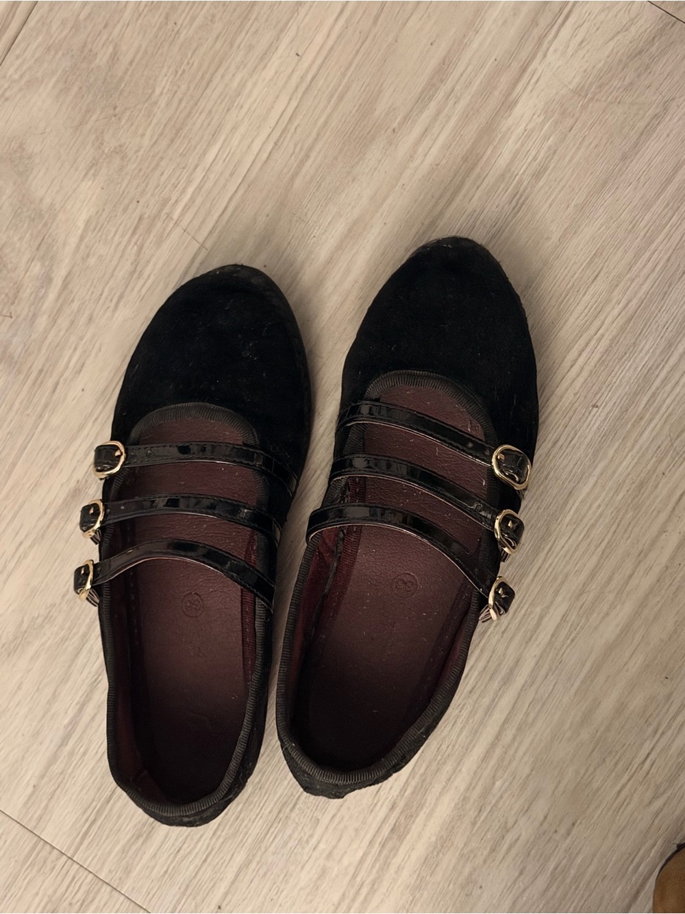 Black Mary Jane Flat with Triple Buckle Straps